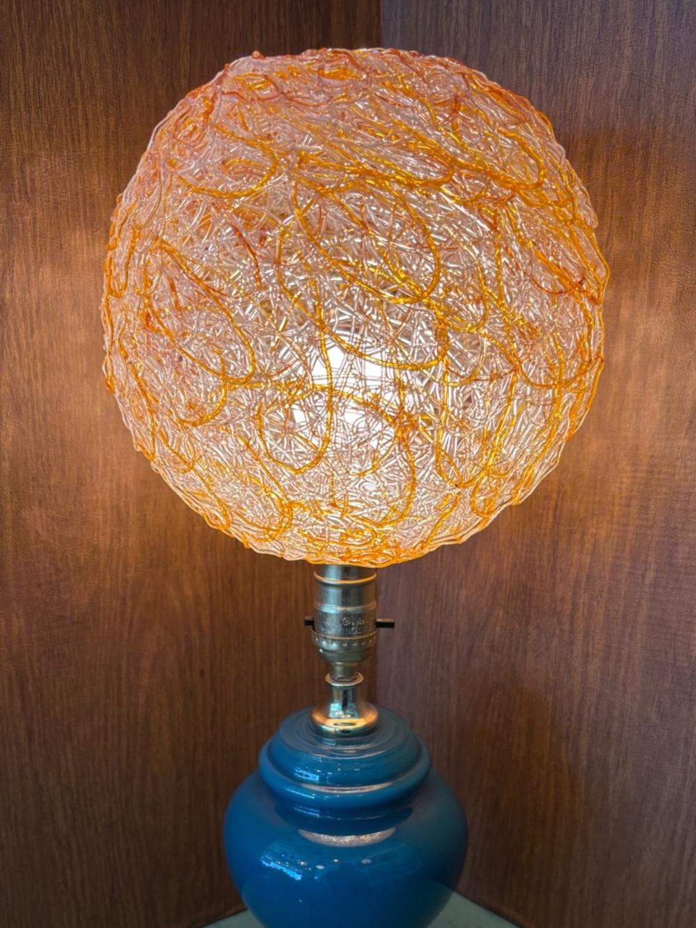 Vintage light fixture socket spaghetti shade orange clear lucite mcm